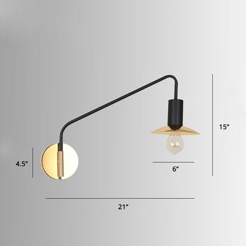 Metal Swing Arm Sconce Lamp Industrial Style Single Living Room Reading Light with Saucer Lampshade