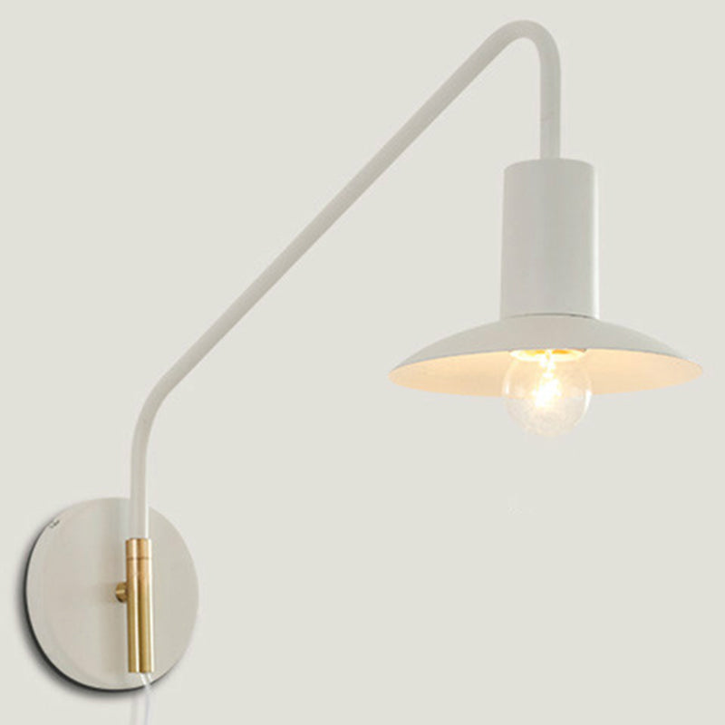 Metal Swing Arm Sconce Lamp Industrial Style Single Living Room Reading Light with Saucer Lampshade