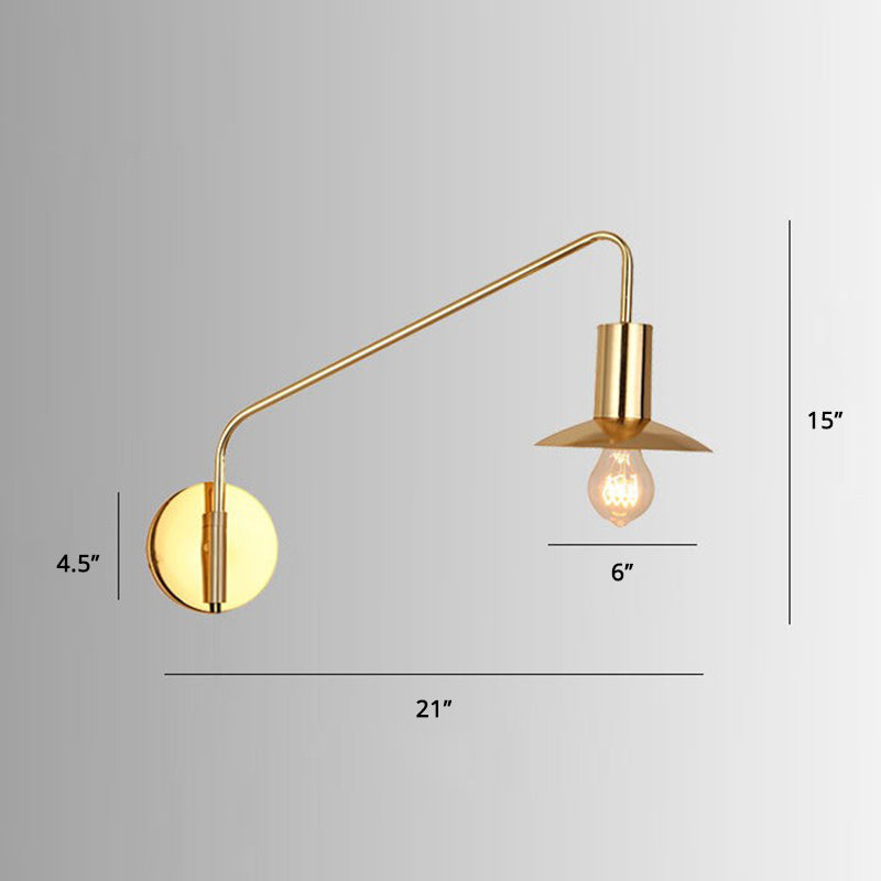 Metal Swing Arm Sconce Lamp Industrial Style Single Living Room Reading Light with Saucer Lampshade