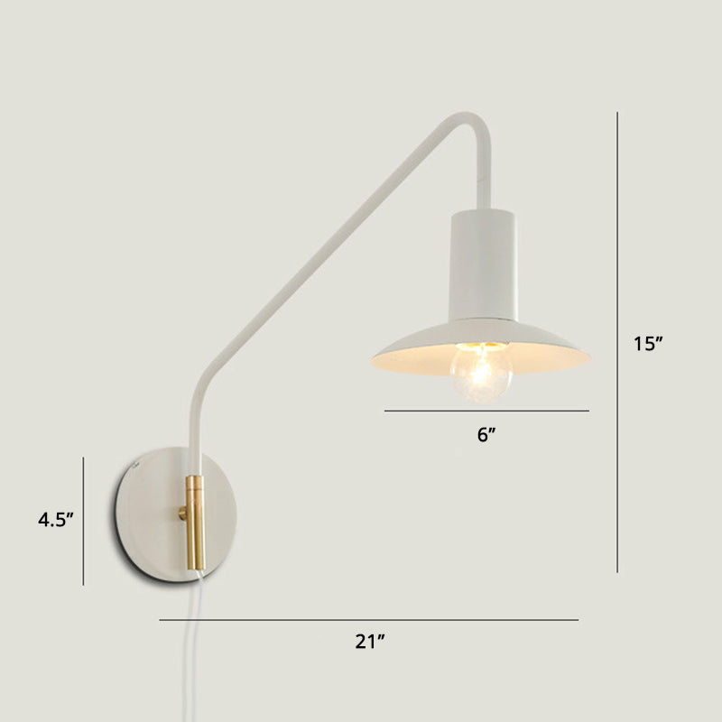 Metal Swing Arm Sconce Lamp Industrial Style Single Living Room Reading Light with Saucer Lampshade