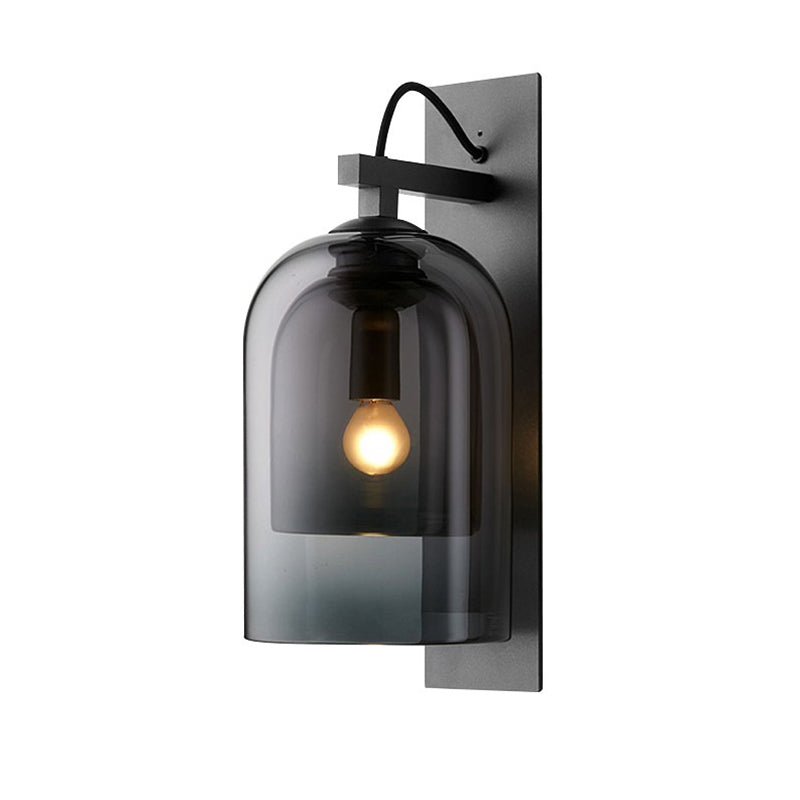 1 Bulb Living Room Sconce Fixture Mid-Century Black Wall Light with Dual Dome Glass Shade