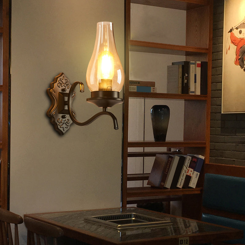 Lucinadora de pared de vidrio transparente de 1 cabeza rústica para la pared de la linterna para la sala de estar para sala de estar