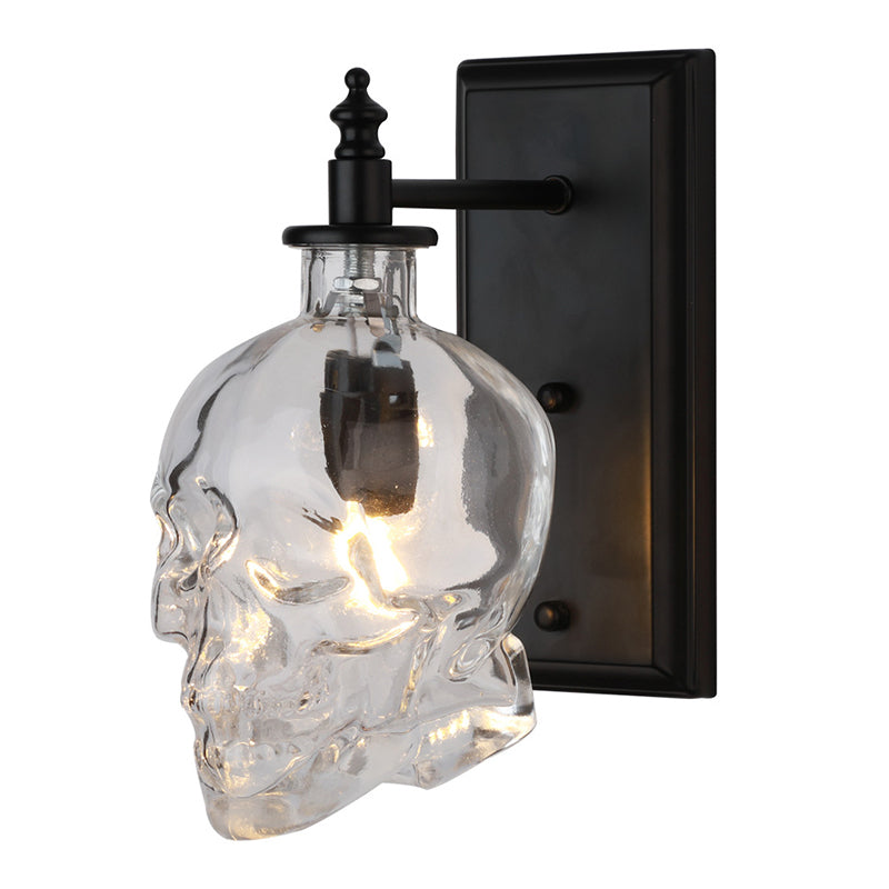 Clear Glass Skull Wall Lighting Art Deco 1 Head Black Sconce Light Fixture for Bedroom