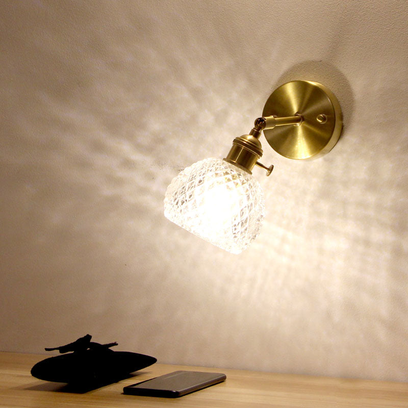 Halbball-Schlafzimmer Wand Leselampe einfaches Gitterglas 1-Licht goldene Wandmontage Licht