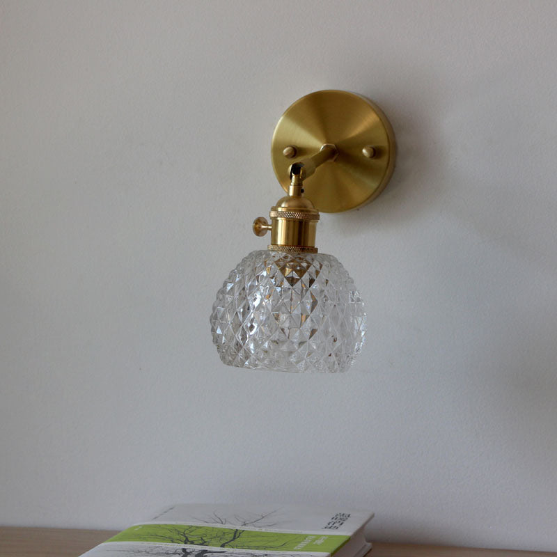 Halbball-Schlafzimmer Wand Leselampe einfaches Gitterglas 1-Licht goldene Wandmontage Licht