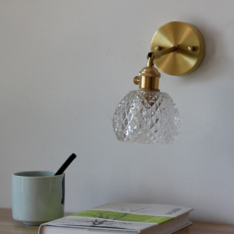 Halbball-Schlafzimmer Wand Leselampe einfaches Gitterglas 1-Licht goldene Wandmontage Licht