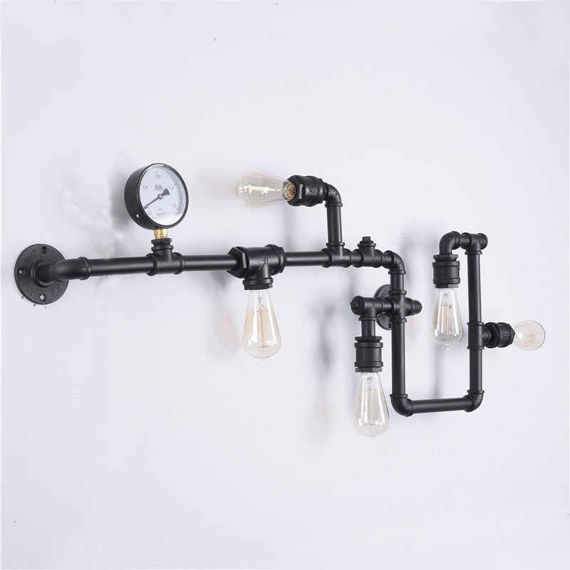 Water Pipe Iron Wall Lighting Industrial 5 Bulbs Restaurant Wall Sconce with Decorative Gauge