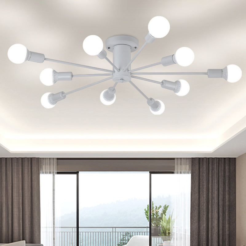 Burst Style Living Room Ceiling Flush Mount Industrial Metal Semi Flush Light Fixture