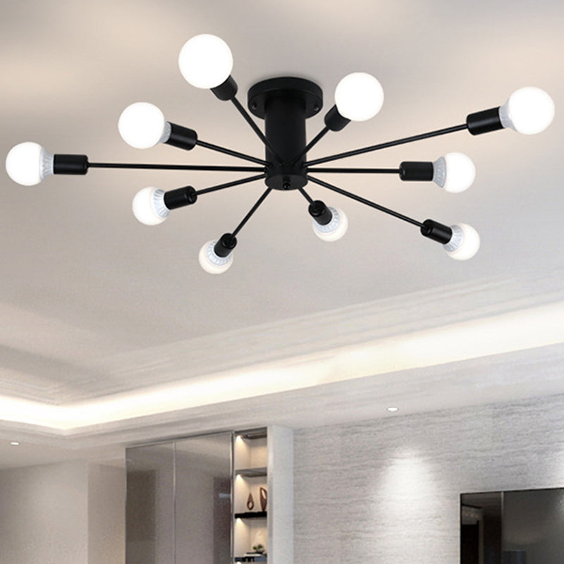 Burst Style Living Room Ceiling Flush Mount Industrial Metal Semi Flush Light Fixture