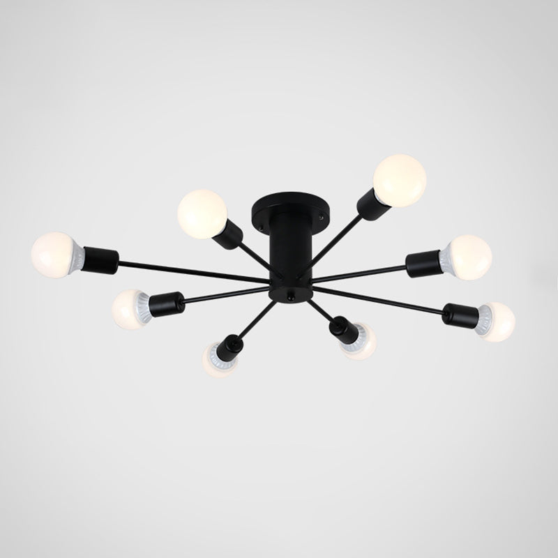 Burst Style Living Room Ceiling Flush Mount Industrial Metal Semi Flush Light Fixture