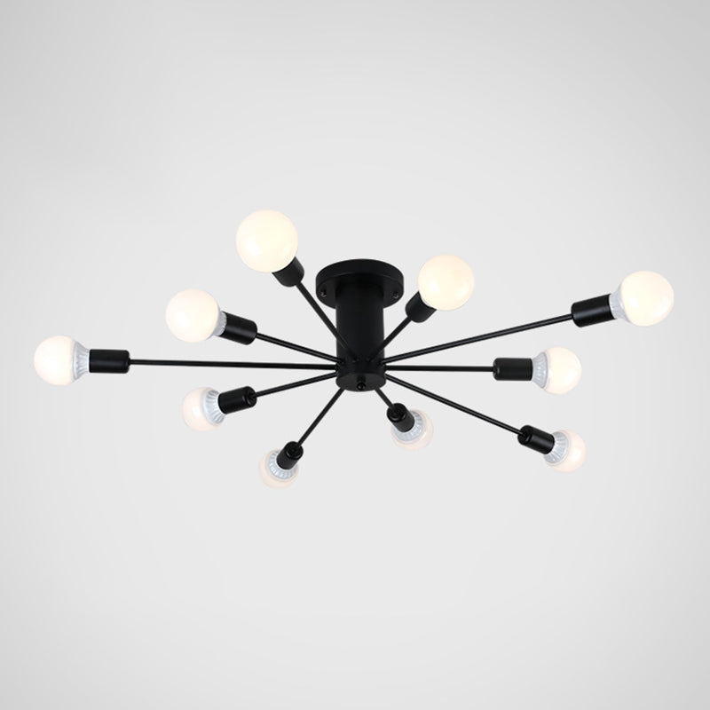 Burst Style Living Room Ceiling Flush Mount Industrial Metal Semi Flush Light Fixture
