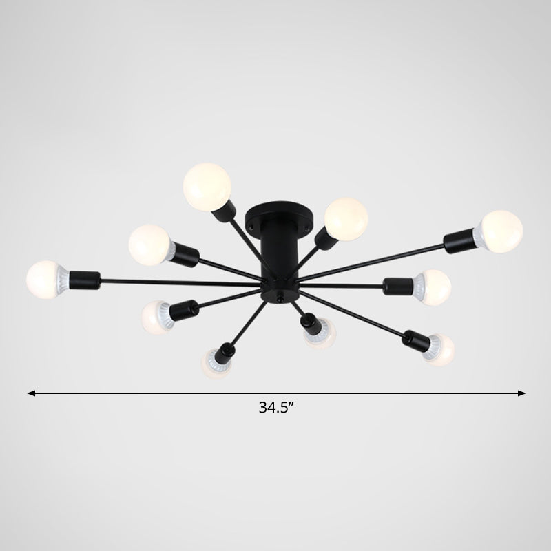 Burst Style Living Room Ceiling Flush Mount Industrial Metal Semi Flush Light Fixture