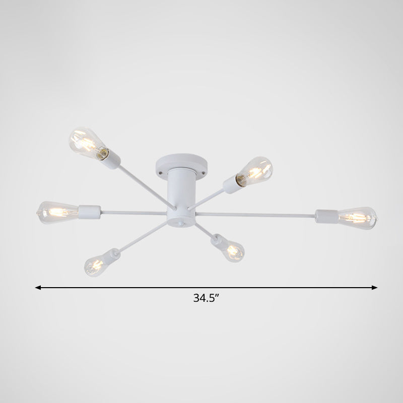 Burst Style Living Room Ceiling Flush Mount Industrial Metal Semi Flush Light Fixture