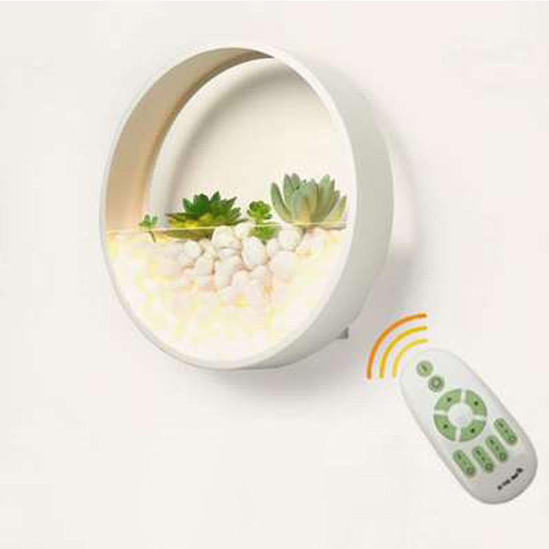 Loop Shaped Wall Sconce Light Decorative Metal Bedroom LED Wall Light with Faux Succulents and Pebbles