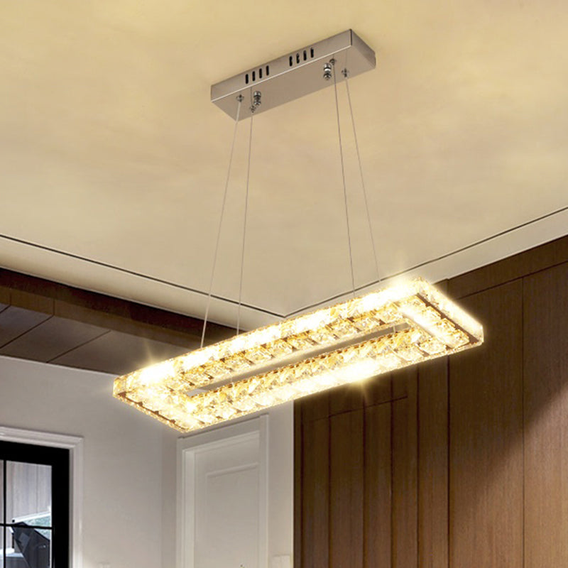Lámpara de isla LED rectangular Minimalista Biselado K9 Crystal Clear Light para restaurante