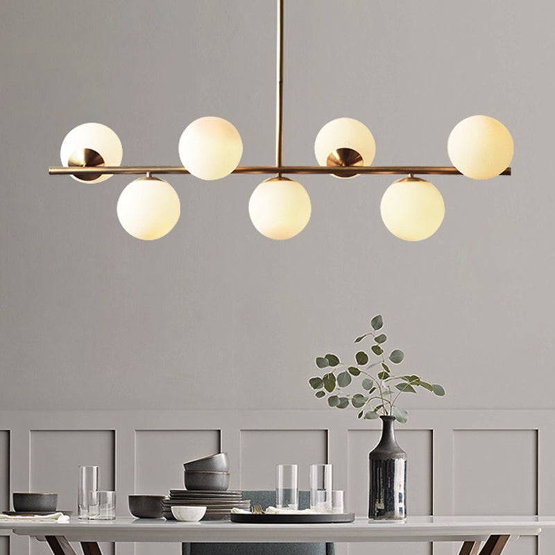 Spherical Dining Room Suspension Lamp Cream Glass 7-Head Postmodern Island Light in Gold