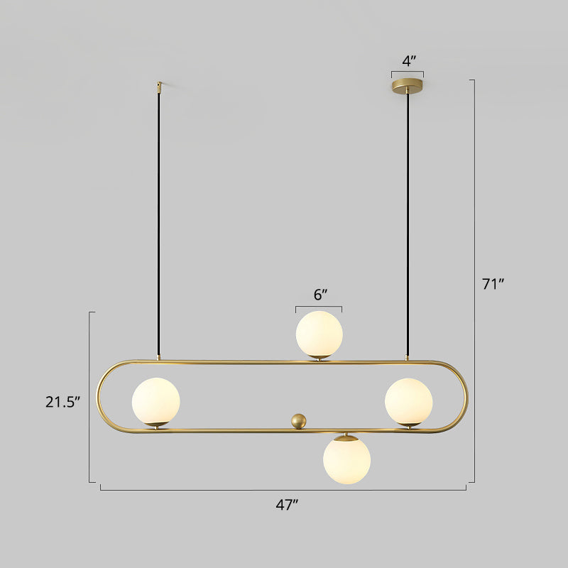 Metal Oblong Island Light Fixture Minimalist Suspension Lighting with Ball Milk Glass Shade