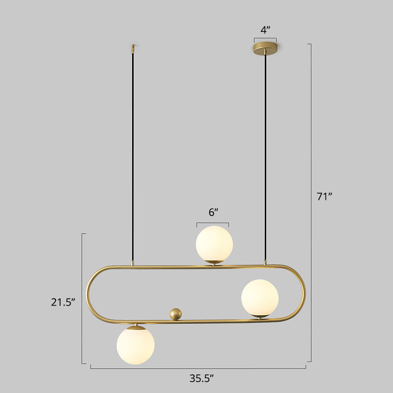 Metal Oblong Island Light Fixture Minimalist Suspension Lighting with Ball Milk Glass Shade