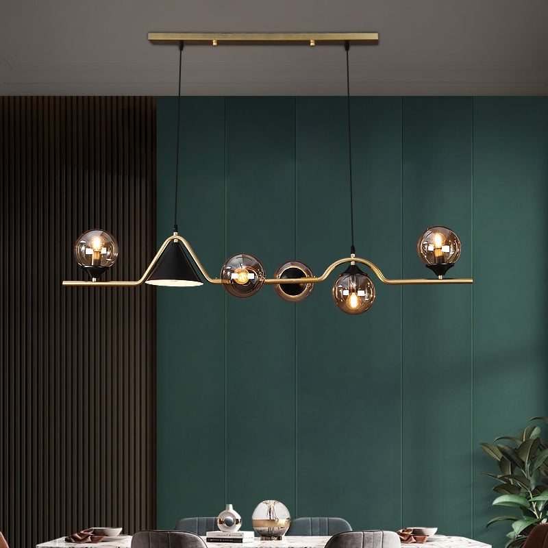 Cone and Ball Hanging Island Light Minimalist Metal Dining Room Pendant Lamp in Gold
