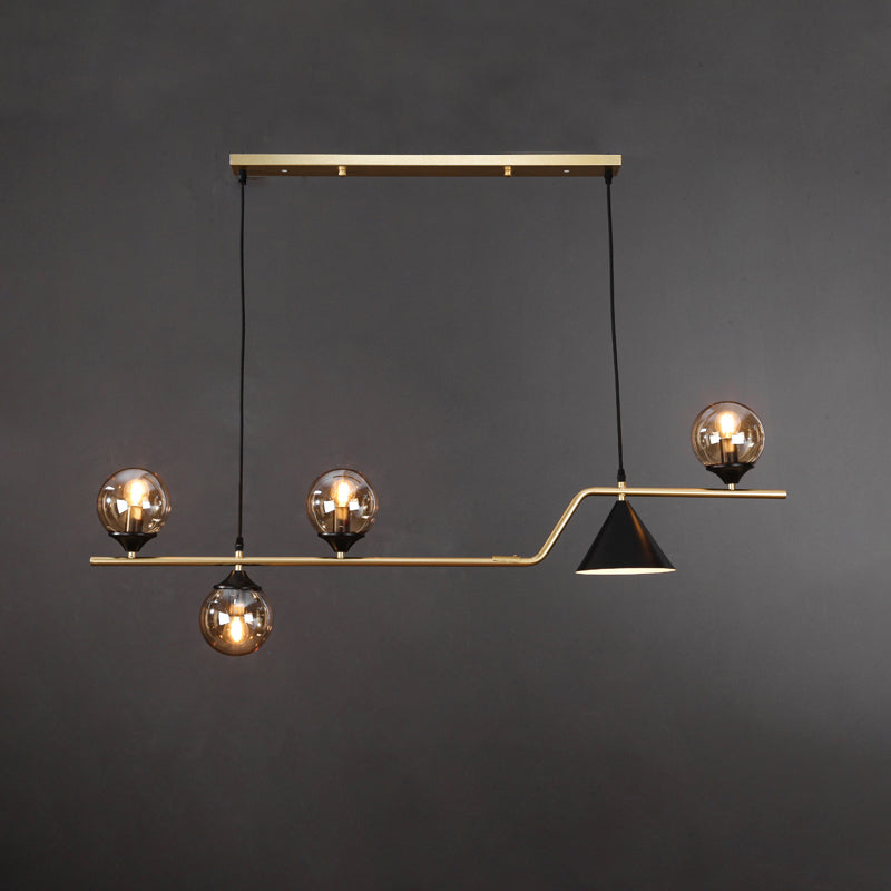 Cone and Ball Hanging Island Light Minimalist Metal Dining Room Pendant Lamp in Gold