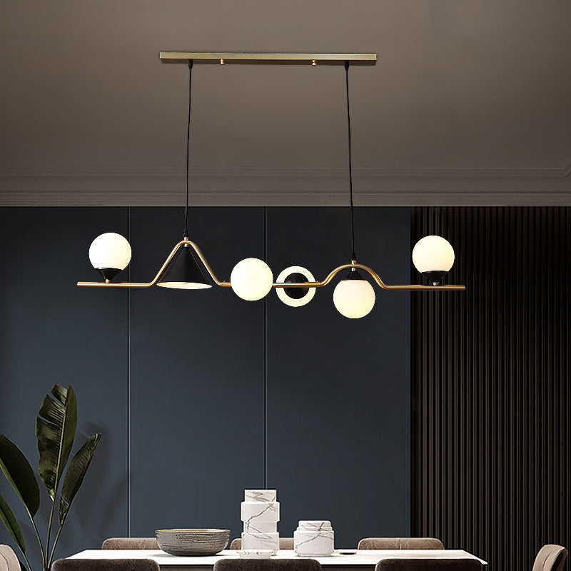 Cone and Ball Hanging Island Light Minimalist Metal Dining Room Pendant Lamp in Gold