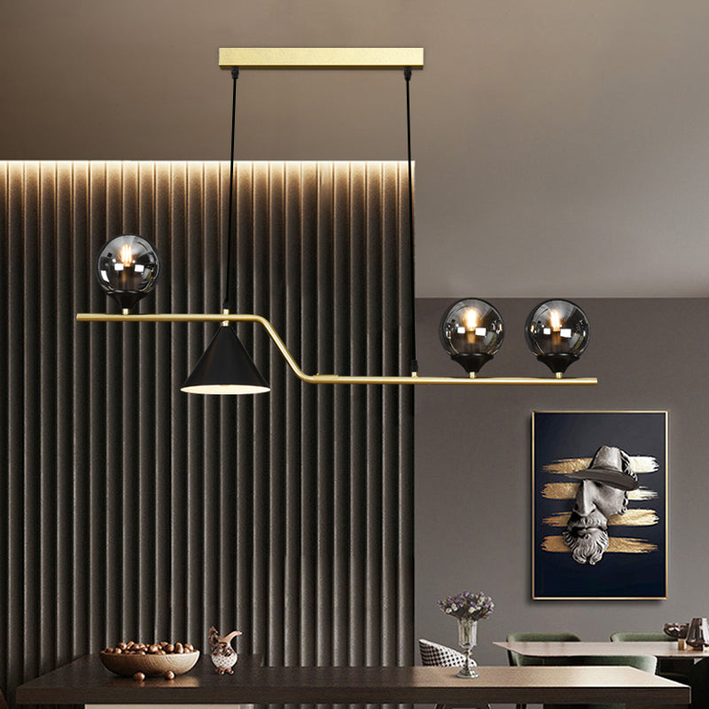 Cone and Ball Hanging Island Light Minimalist Metal Dining Room Pendant Lamp in Gold