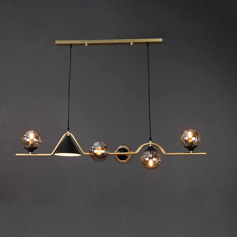 Cone and Ball Hanging Island Light Minimalist Metal Dining Room Pendant Lamp in Gold