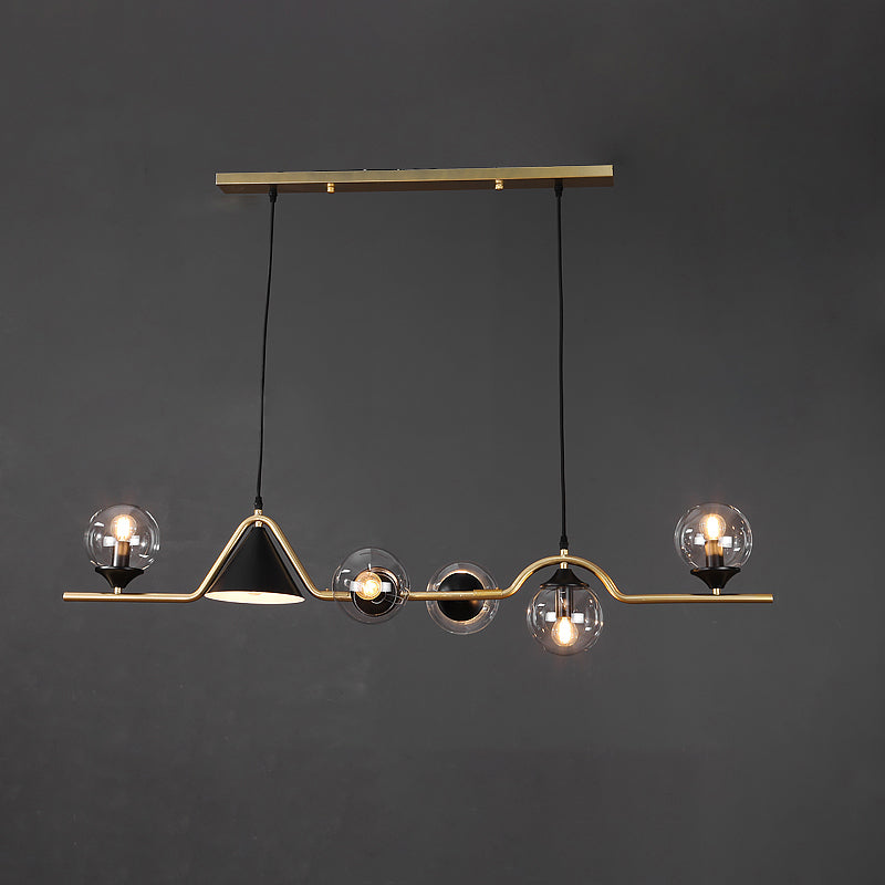 Cone and Ball Hanging Island Light Minimalist Metal Dining Room Pendant Lamp in Gold