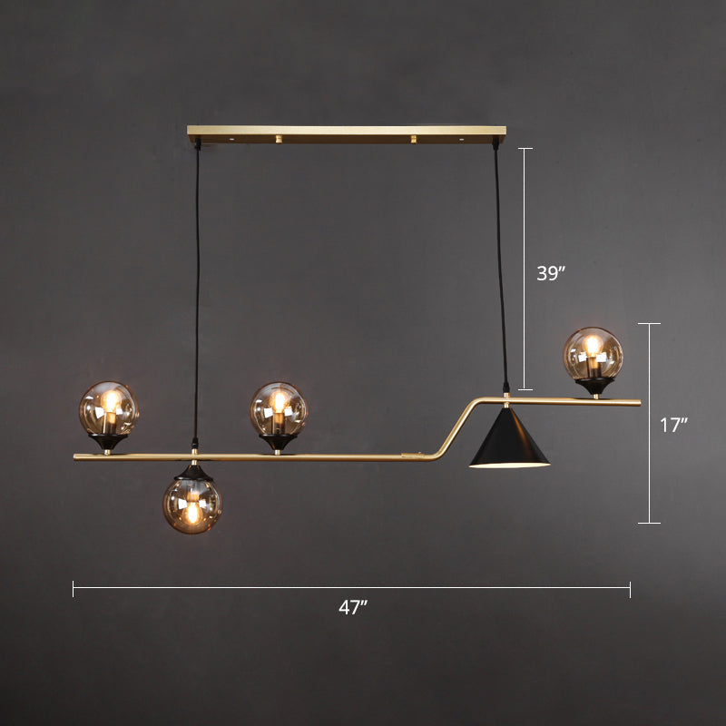 Cone and Ball Hanging Island Light Minimalist Metal Dining Room Pendant Lamp in Gold