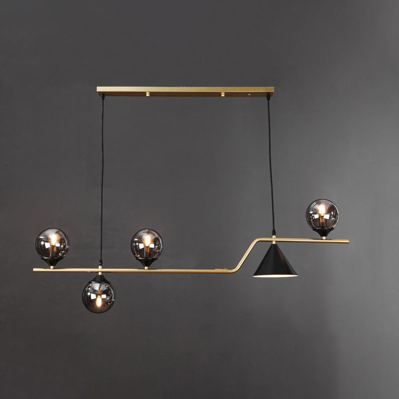 Cone and Ball Hanging Island Light Minimalist Metal Dining Room Pendant Lamp in Gold