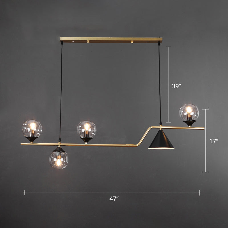 Cone and Ball Hanging Island Light Minimalist Metal Dining Room Pendant Lamp in Gold