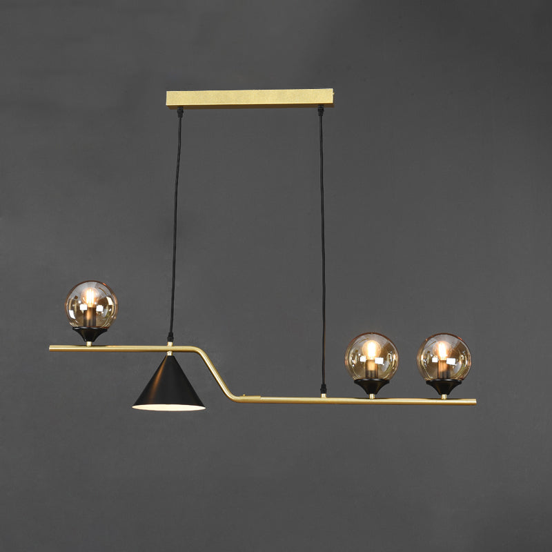 Cone and Ball Hanging Island Light Minimalist Metal Dining Room Pendant Lamp in Gold