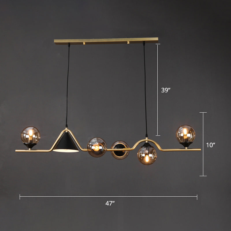 Cone and Ball Hanging Island Light Minimalist Metal Dining Room Pendant Lamp in Gold