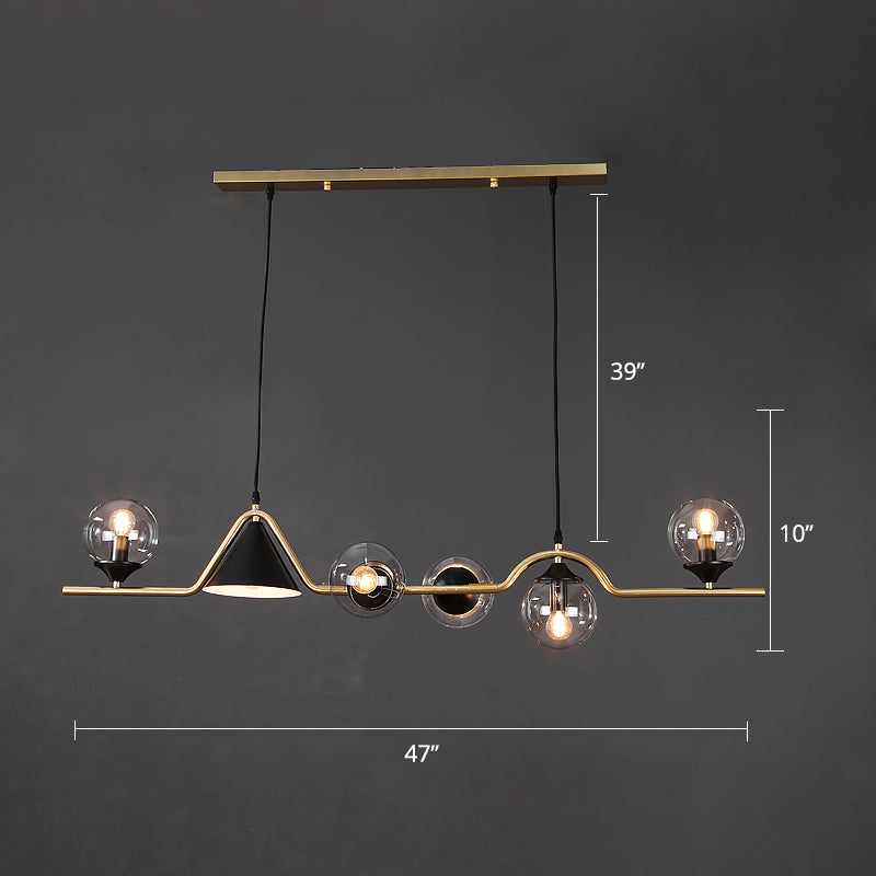 Cone and Ball Hanging Island Light Minimalist Metal Dining Room Pendant Lamp in Gold