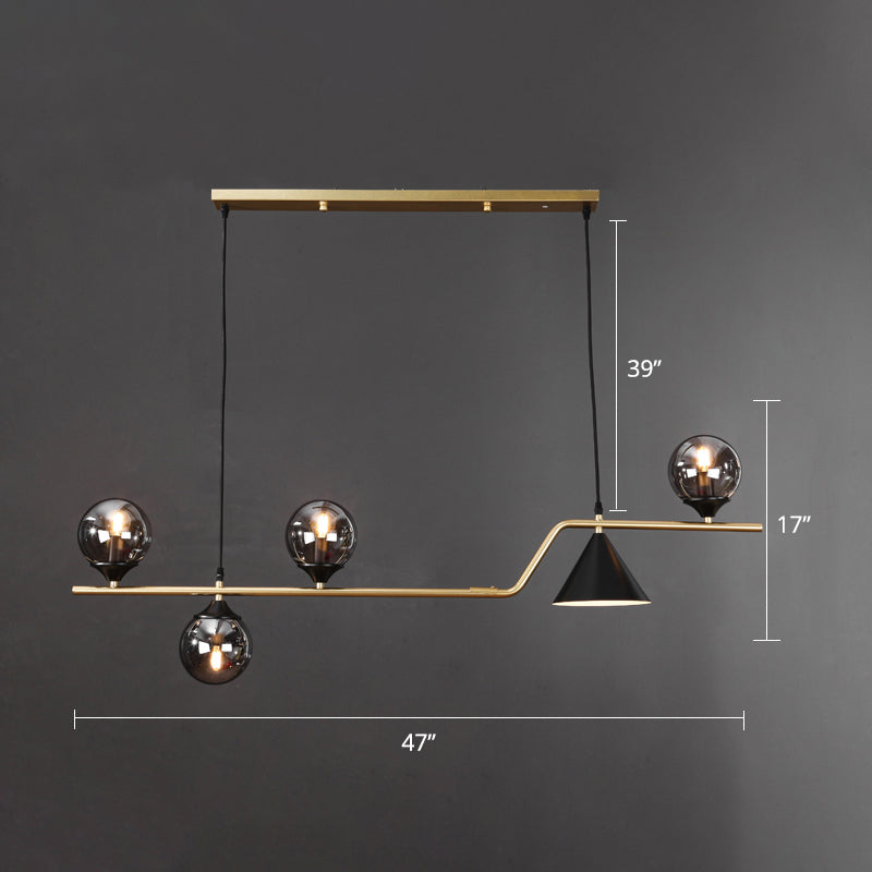 Cone and Ball Hanging Island Light Minimalist Metal Dining Room Pendant Lamp in Gold