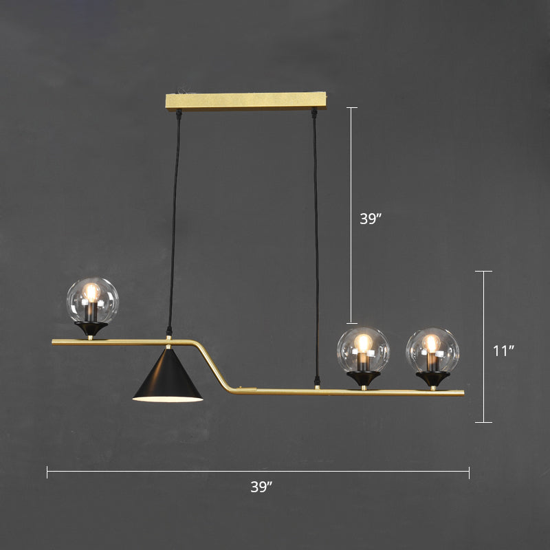 Cone and Ball Hanging Island Light Minimalist Metal Dining Room Pendant Lamp in Gold