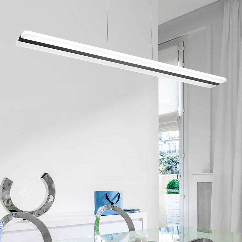 Black and White Plank Hanging Lamp Simple LED Acrylic Island Lighting Fixture over Table