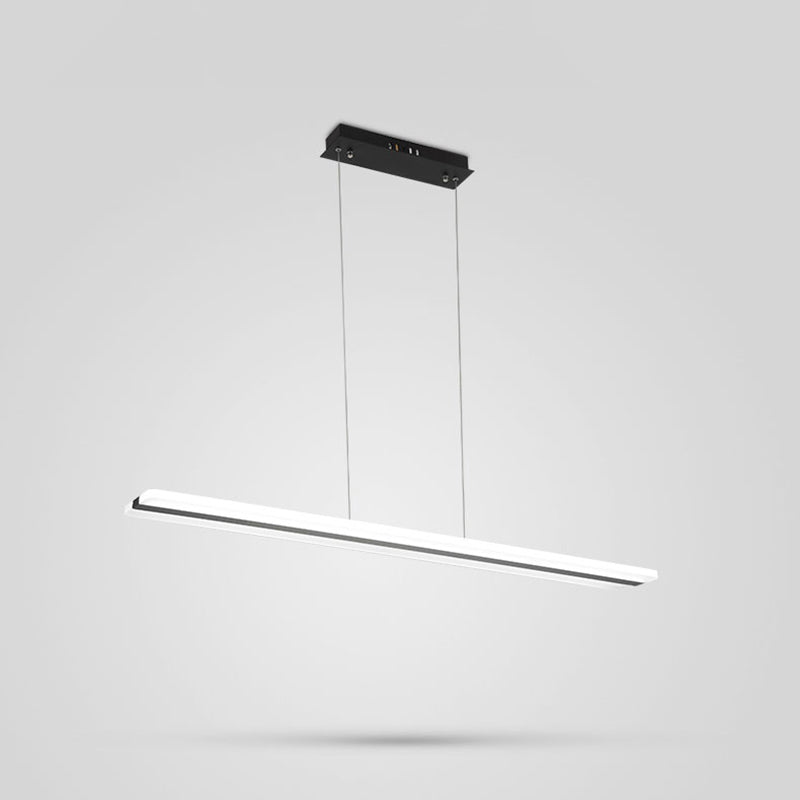 Black and White Plank Hanging Lamp Simple LED Acrylic Island Lighting Fixture over Table
