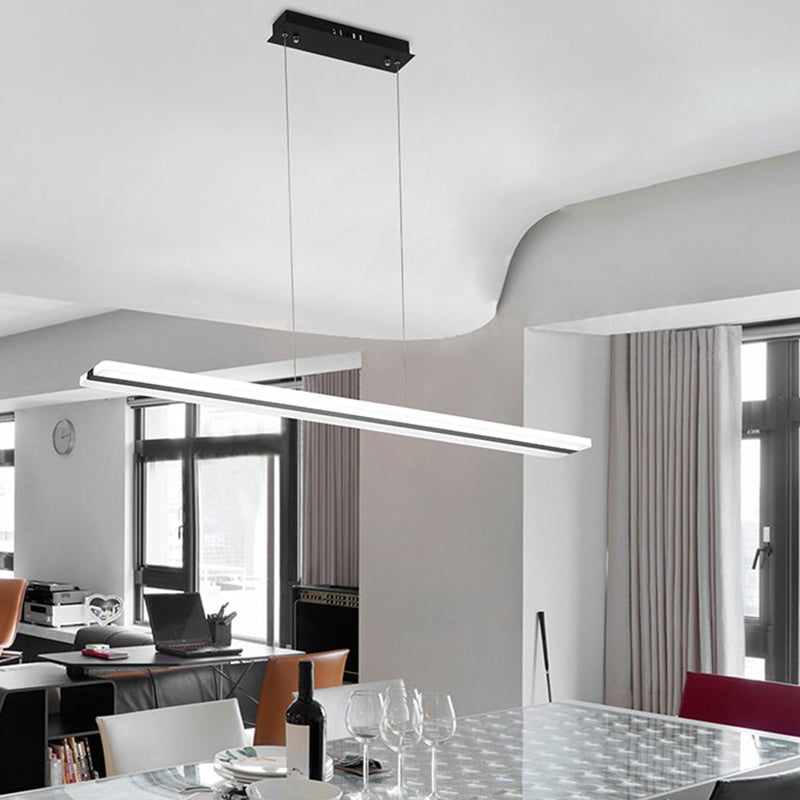 Black and White Plank Hanging Lamp Simple LED Acrylic Island Lighting Fixture over Table