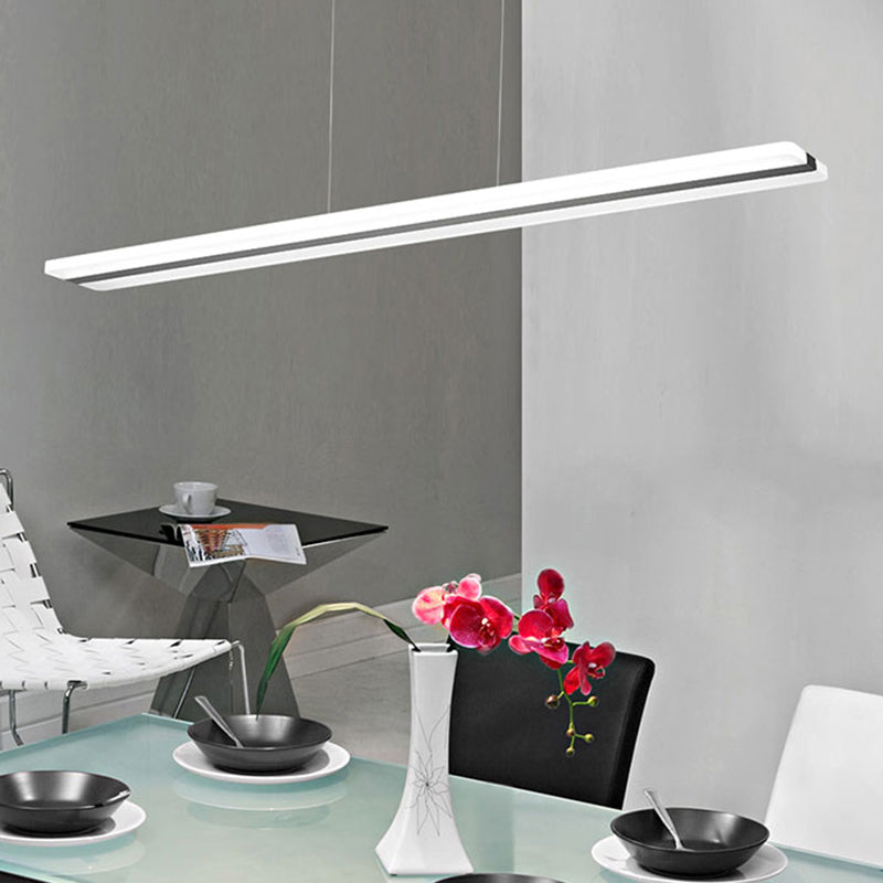 Black and White Plank Hanging Lamp Simple LED Acrylic Island Lighting Fixture over Table