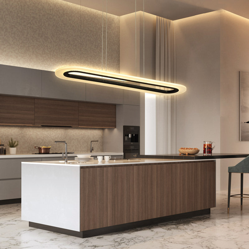 Acrylic Oblong LED Suspension Light Fixture Minimalist Style Hanging Lamp over Island