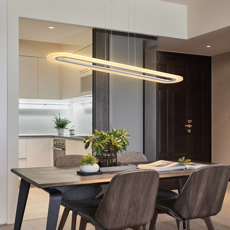 Acrylic Oblong LED Suspension Light Fixture Minimalist Style Hanging Lamp over Island