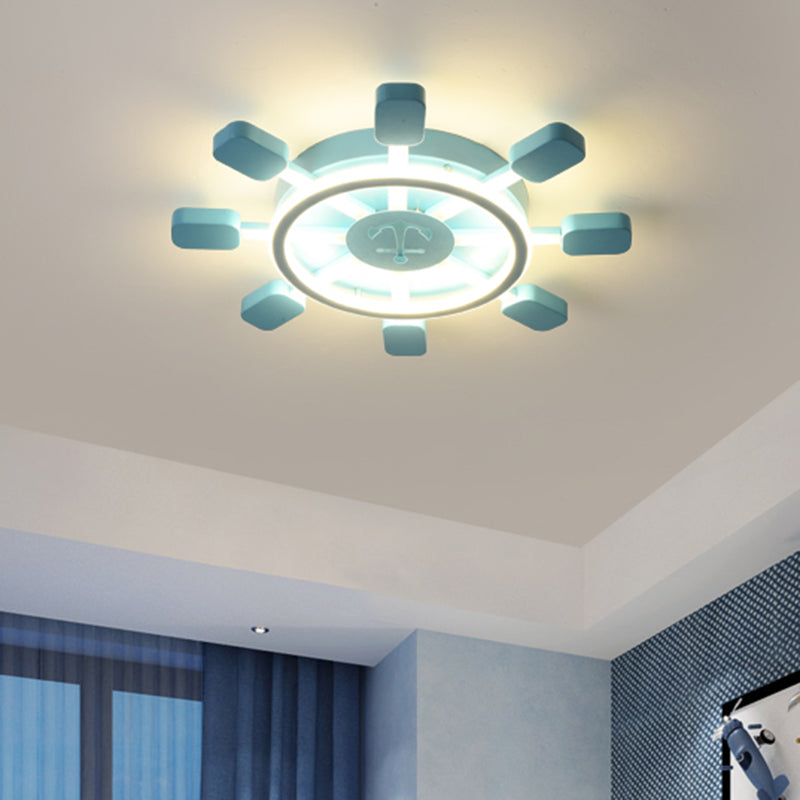 Aluminum Rudder Flush Ceiling Light Childrens Sky Blue LED Flush Light Fixture for Bedroom