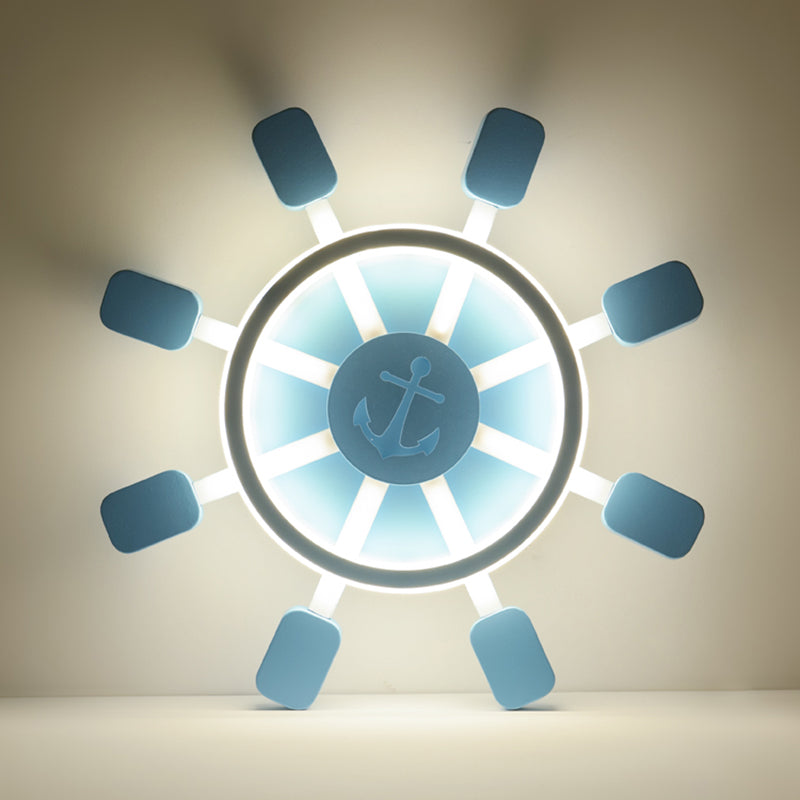 Aluminum Rudder Flush Ceiling Light Childrens Sky Blue LED Flush Light Fixture for Bedroom