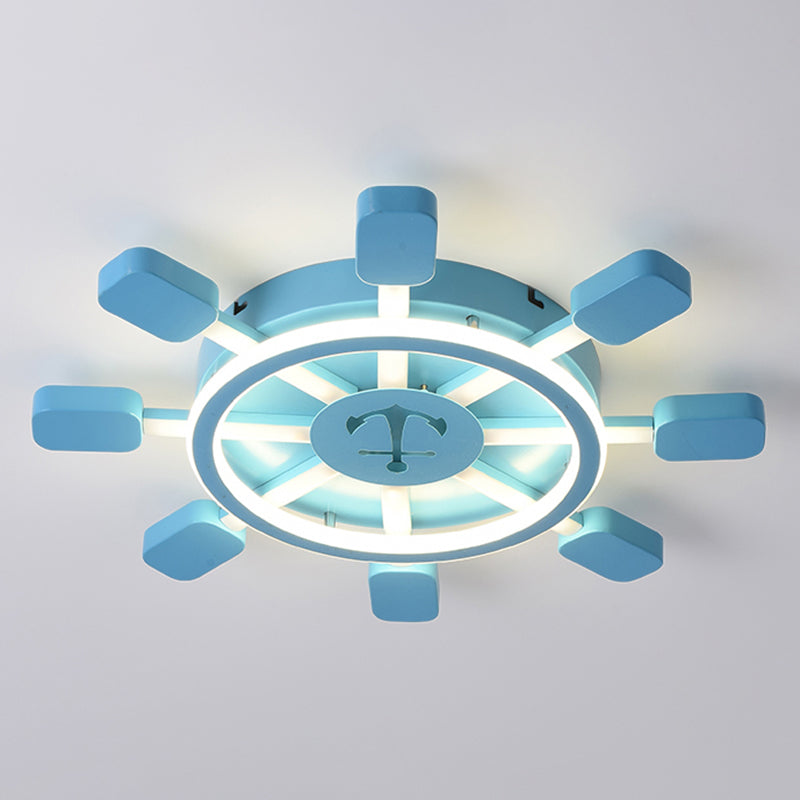 Aluminum Rudder Flush Ceiling Light Childrens Sky Blue LED Flush Light Fixture for Bedroom