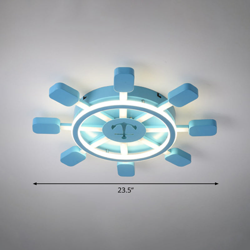 Aluminum Rudder Flush Ceiling Light Childrens Sky Blue LED Flush Light Fixture for Bedroom