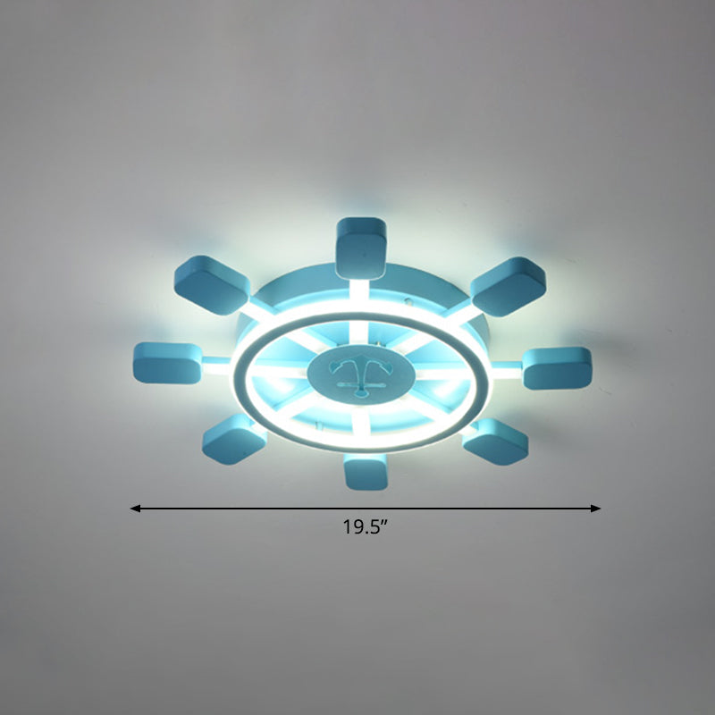 Aluminum Rudder Flush Ceiling Light Childrens Sky Blue LED Flush Light Fixture for Bedroom