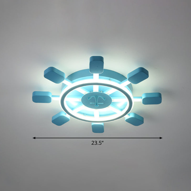 Aluminum Rudder Flush Ceiling Light Childrens Sky Blue LED Flush Light Fixture for Bedroom