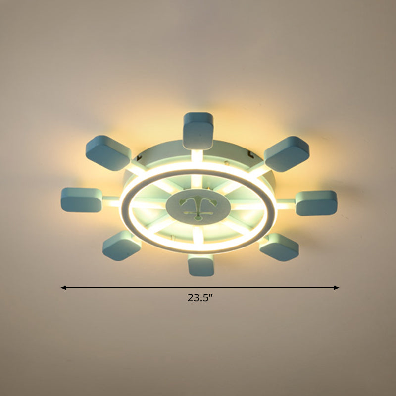 Aluminum Rudder Flush Ceiling Light Childrens Sky Blue LED Flush Light Fixture for Bedroom
