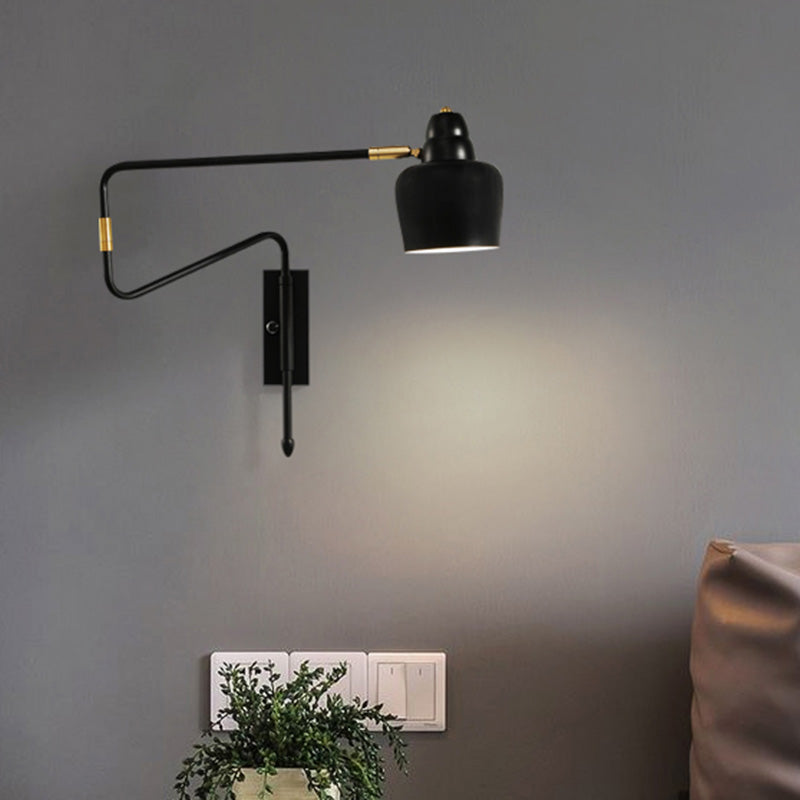 Shaded Bedside Wall Mounted Reading Lamp Metal 1 Head Nordic Task Wall Sconce with Retractable Arm